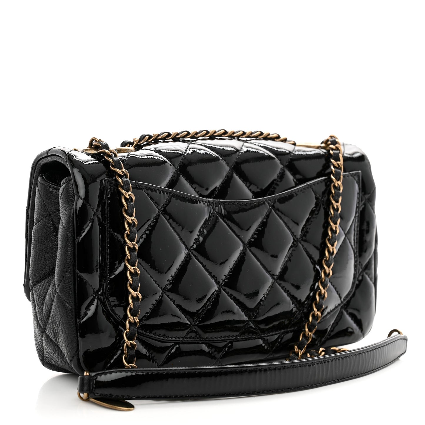 Patent Goatskin Quilted Small CC Eyelet Flap Black