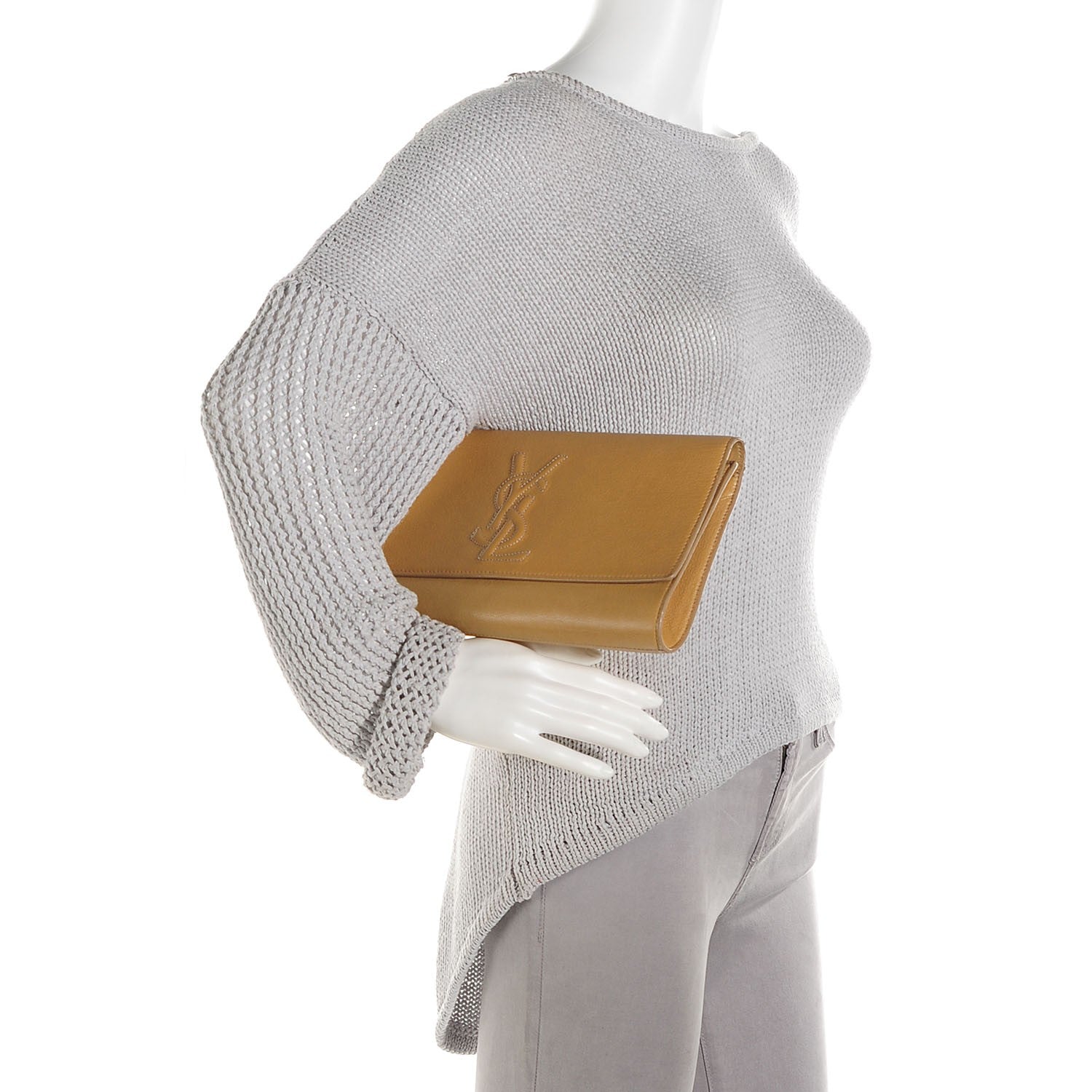 Saint Laurent Goatskin Large Belle De Jour Clutch Beige 2 of 7