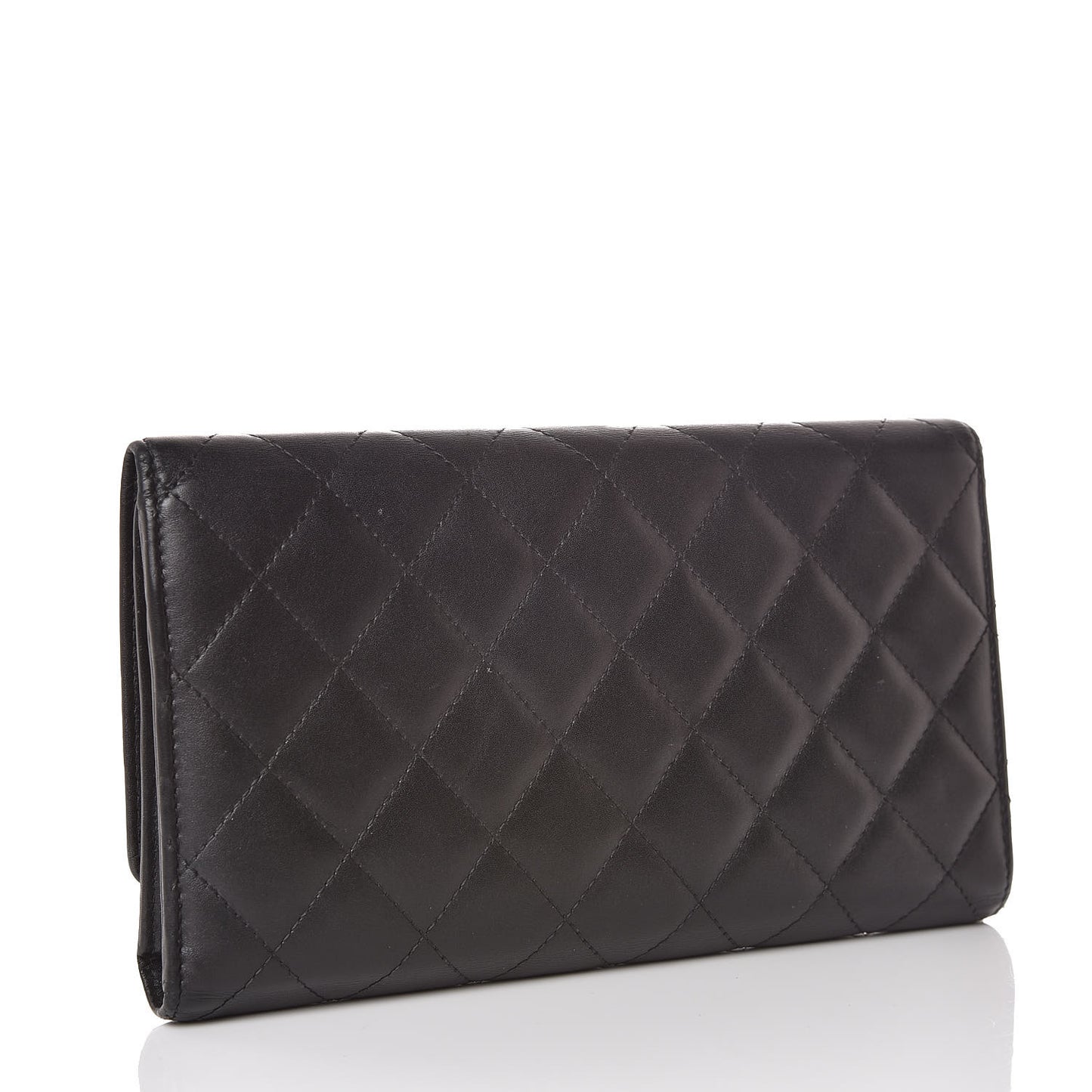 Calfskin Quilted Cambon Flap Wallet Black White