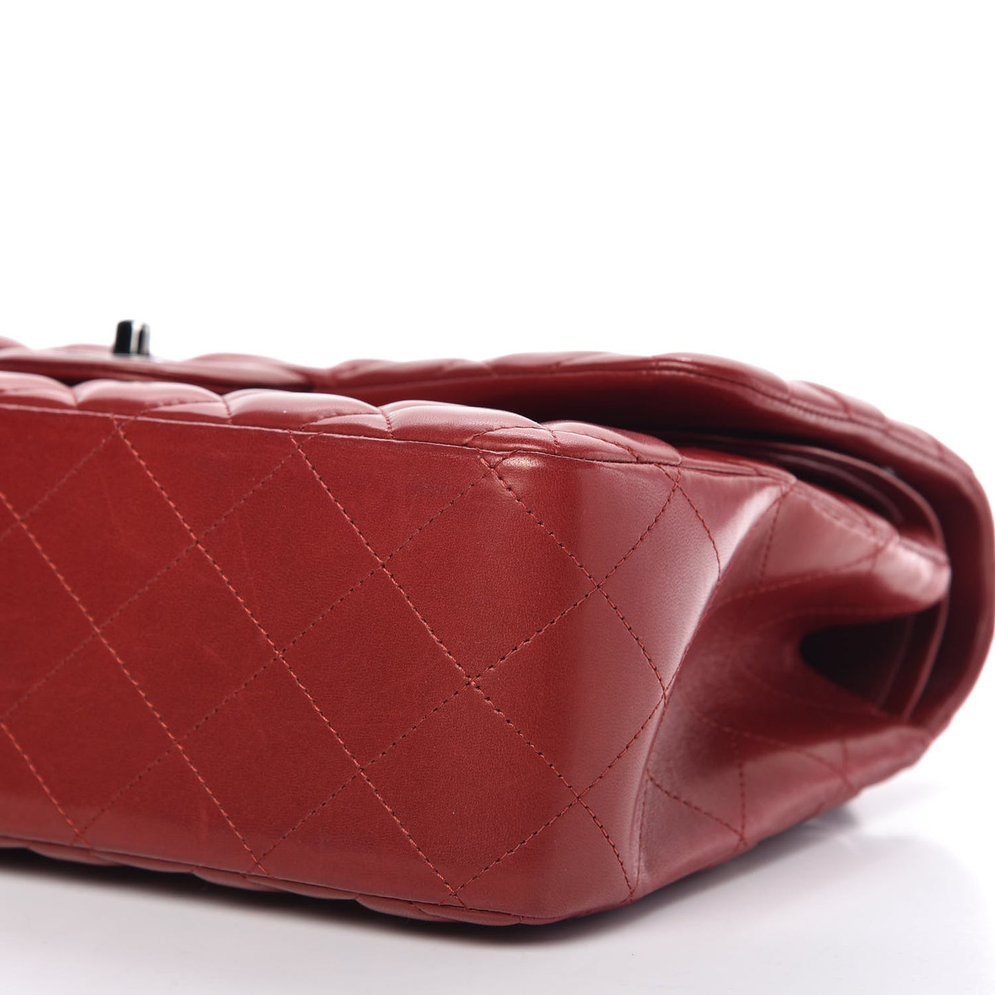 Lambskin Quilted Jumbo Double Flap Dark Red