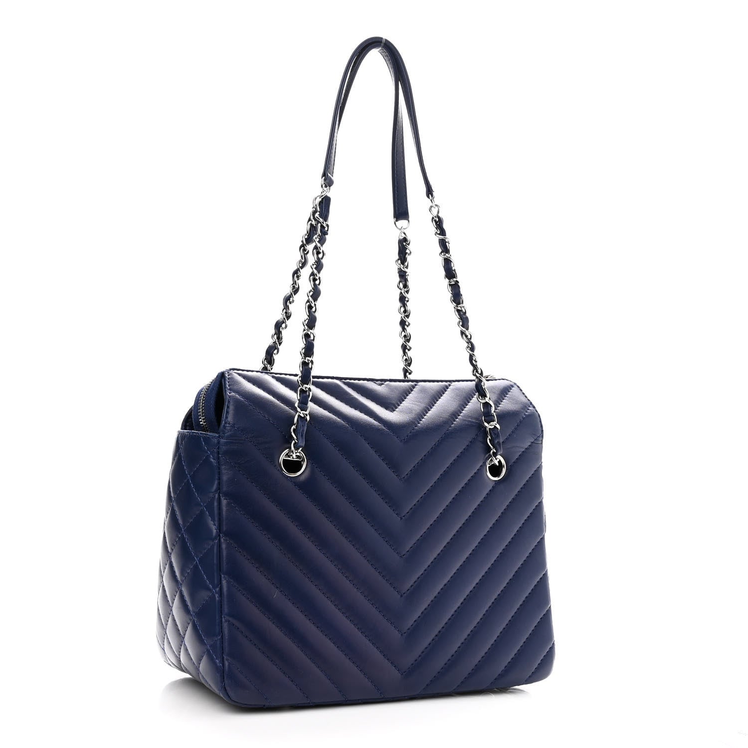 Chanel Lambskin Chevron Quilted Small Surpique Tote Dark Blue 3 of 11