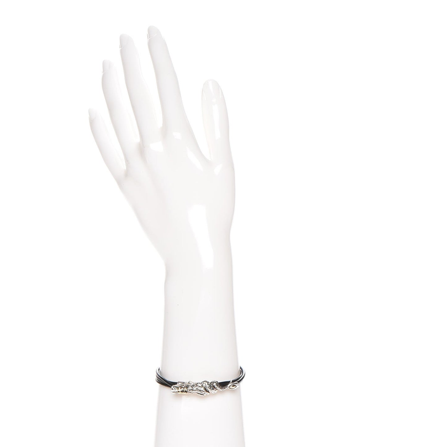 Sterling Silver 18K Yellow Gold Leather Naga Bracelet M Black