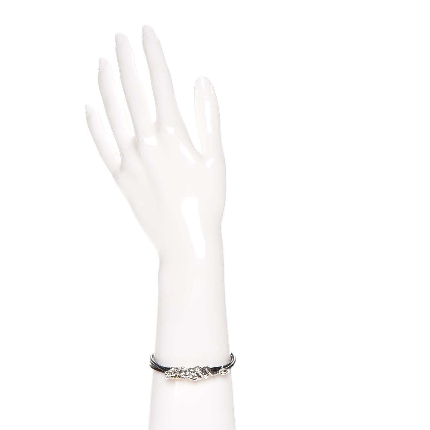 John Hardy Sterling Silver 18K Yellow Gold Leather Naga Bracelet M Black 2 of 8
