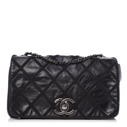 Chanel Calfskin Diamond Embroidered Medium Flap Black 1 of 12