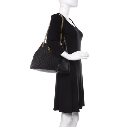 Gucci Calfskin Matelasse Medium GG Marmont Shoulder Tote Bag Black 2 of 12