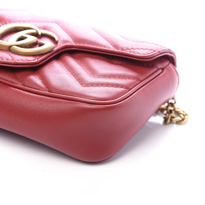 Gucci Calfskin Matelasse Super Mini GG Marmont Shoulder Bag Hibiscus Red 8 of 8