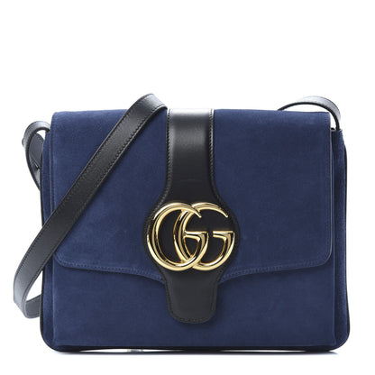 Gucci Suede Medium Arli Flap Shoulder Bag Blue Ink Black 1 of 12