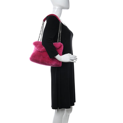 Saint Laurent Merino Shearling Lambskin Quilted Small Loulou Puffer Monogram Chain Satchel Fuchsia 2 of 8