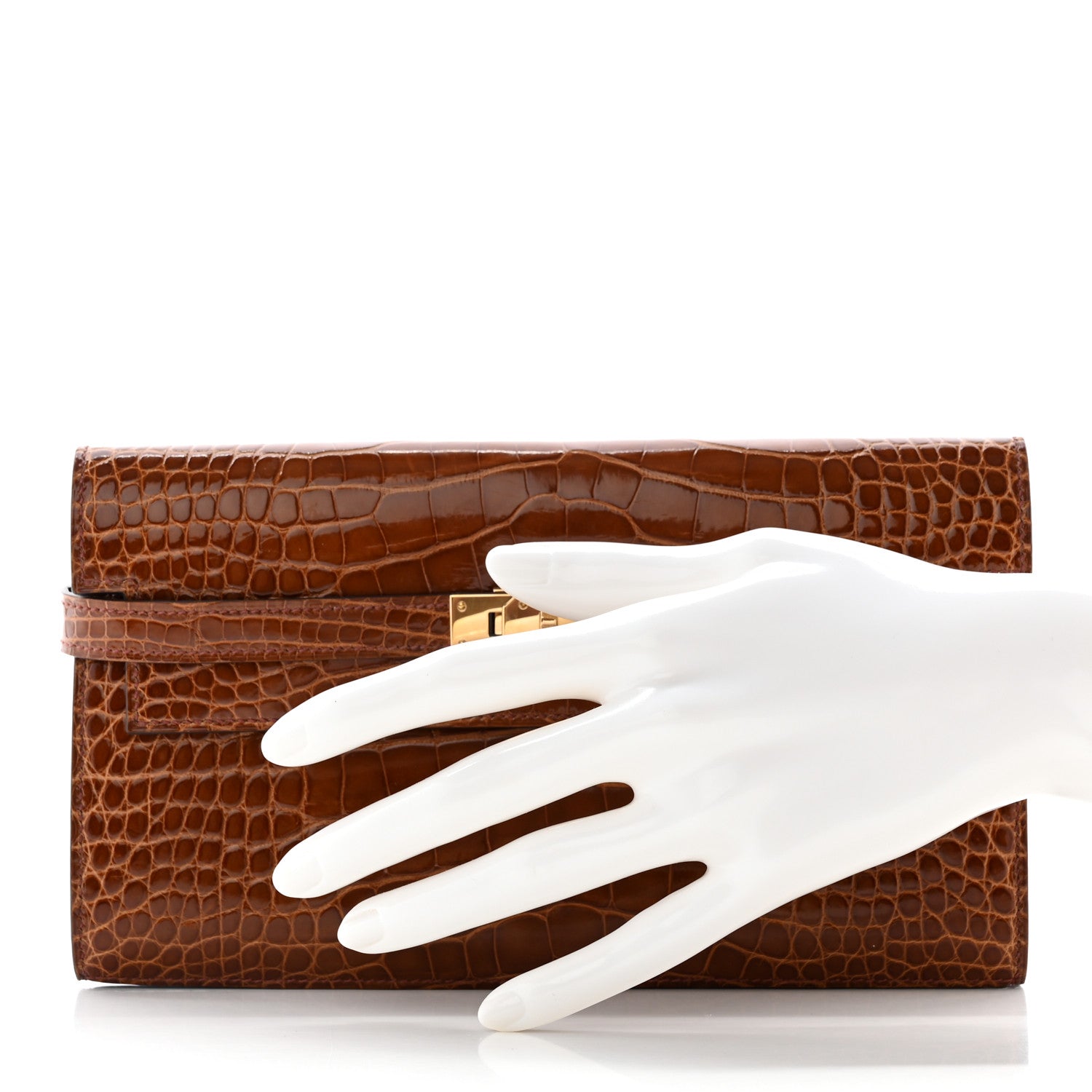 Hermes Shiny Alligator Kelly Longue Wallet Miel 2 of 11