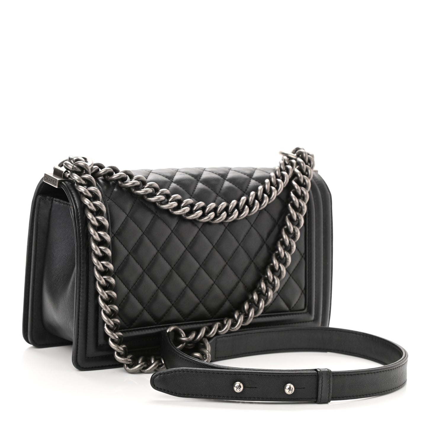 Metallic Calfskin Quilted Medium Boy Flap Black