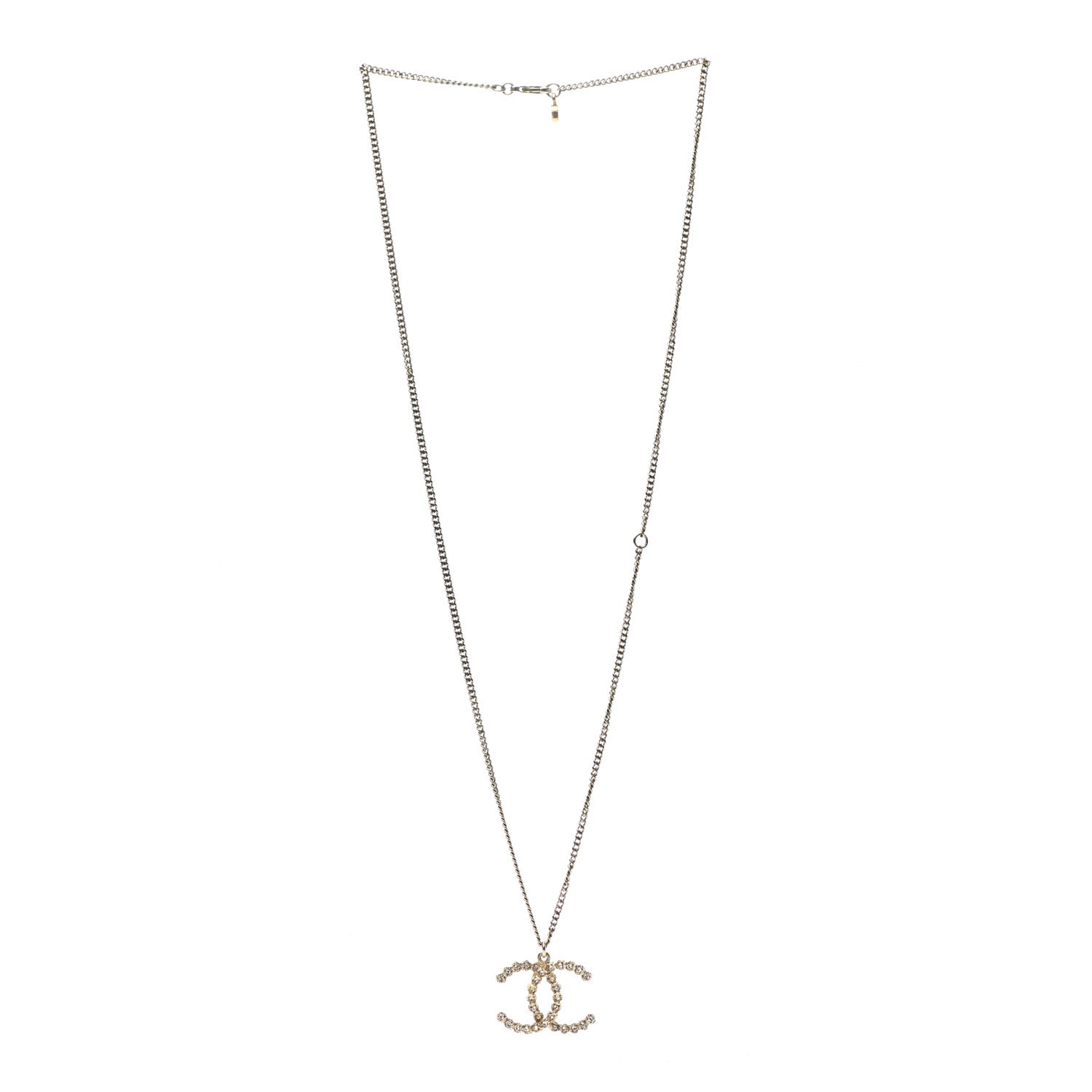 Chanel Crystal CC Pendant Necklace Gold 3 of 7