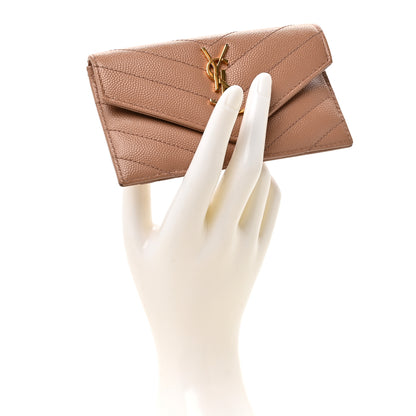 Saint Laurent Grain De Poudre Matelasse Chevron Monogram Compact Wallet Vintage Peach 2 of 8
