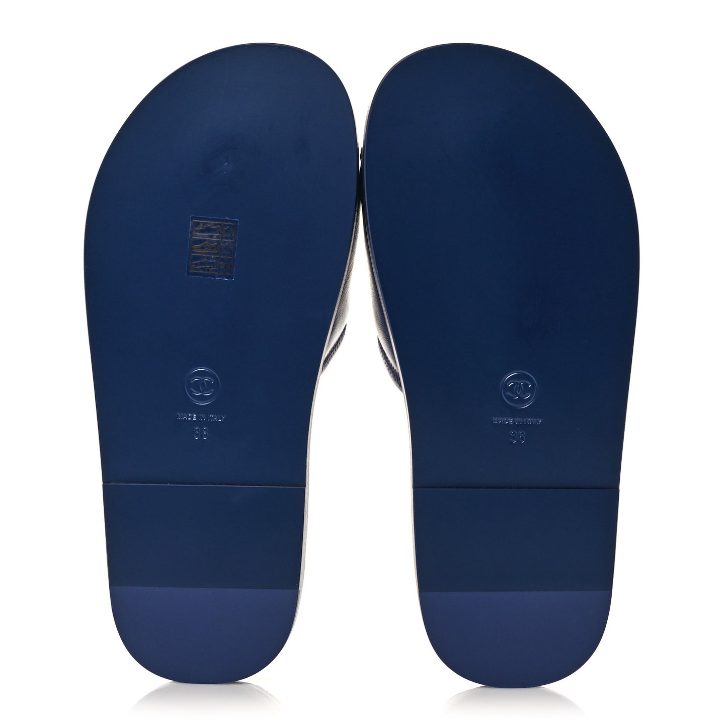 Lambskin Cha-Nel Mule Sandals 38 Navy Multicolor