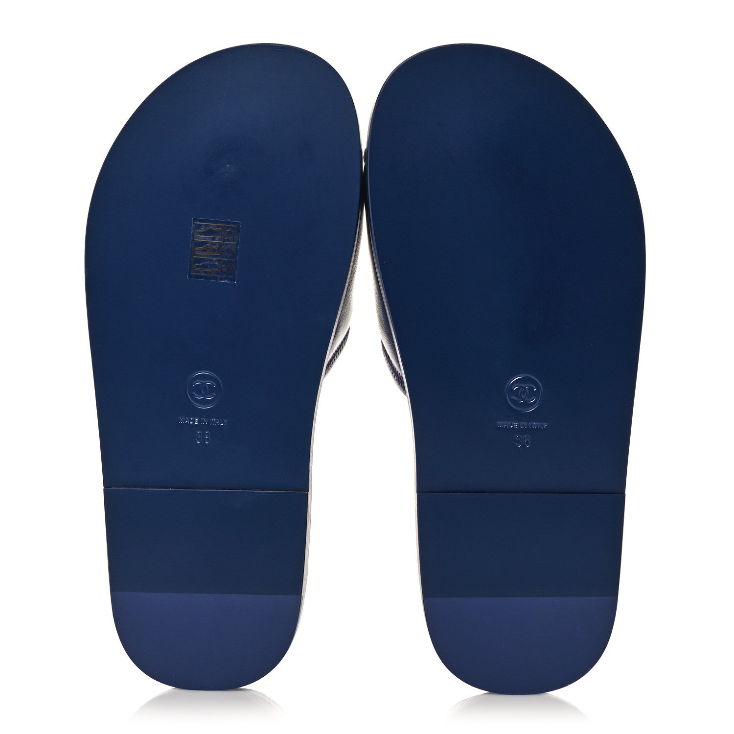 Chanel Lambskin Cha-Nel Mule Sandals 38 Navy Multicolor 6 of 10