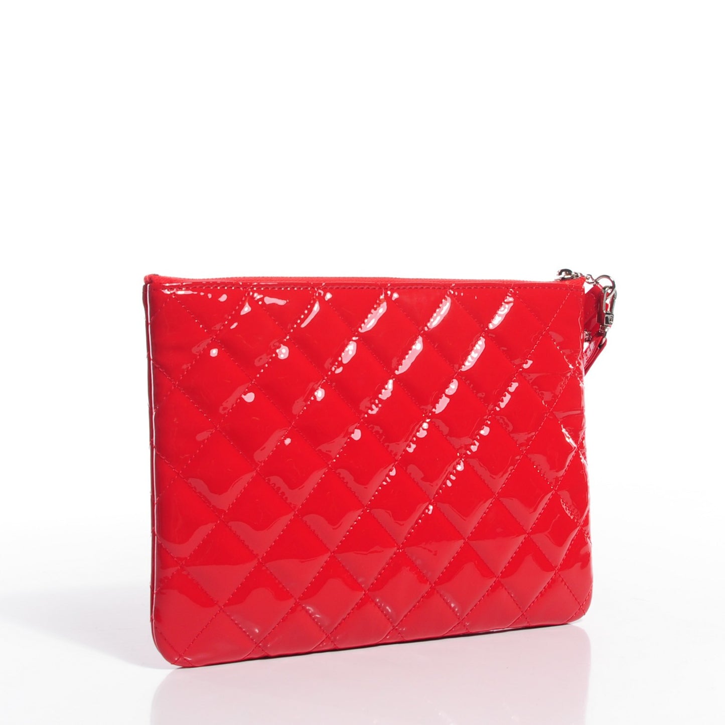 Patent Calfskin Quilted Medium Cosmetic Case Red