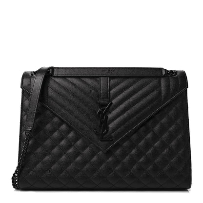 Saint Laurent Grain De Poudre Textured Mixed Matelasse Triquilt Medium Monogram Satchel Black 1 of 10