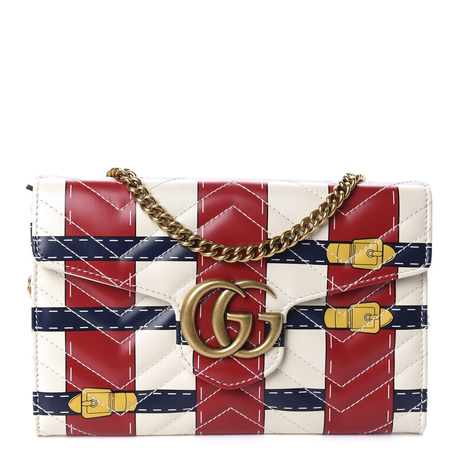 Gucci Calfskin Matelasse Trompe L'Oeil Print Mini GG Marmont Chain Wallet White 1 of 11