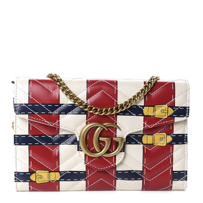 Gucci Calfskin Matelasse Trompe L'Oeil Print Mini GG Marmont Chain Wallet White 1 of 11