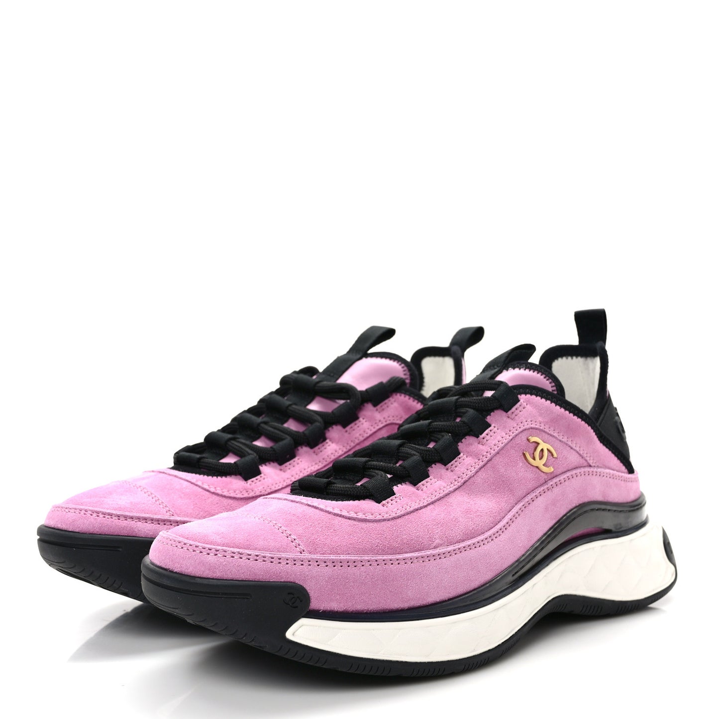 Suede Calfskin Nylon Grosgrain CC Sneakers 40.5 Dark Pink