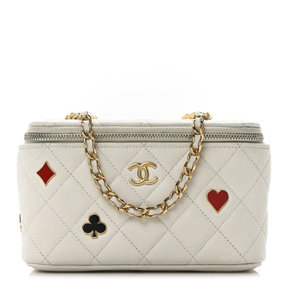 Chanel Caviar Quilted Enamel Coco Casino Small Vanity Case With Chain White White 1 of 10
