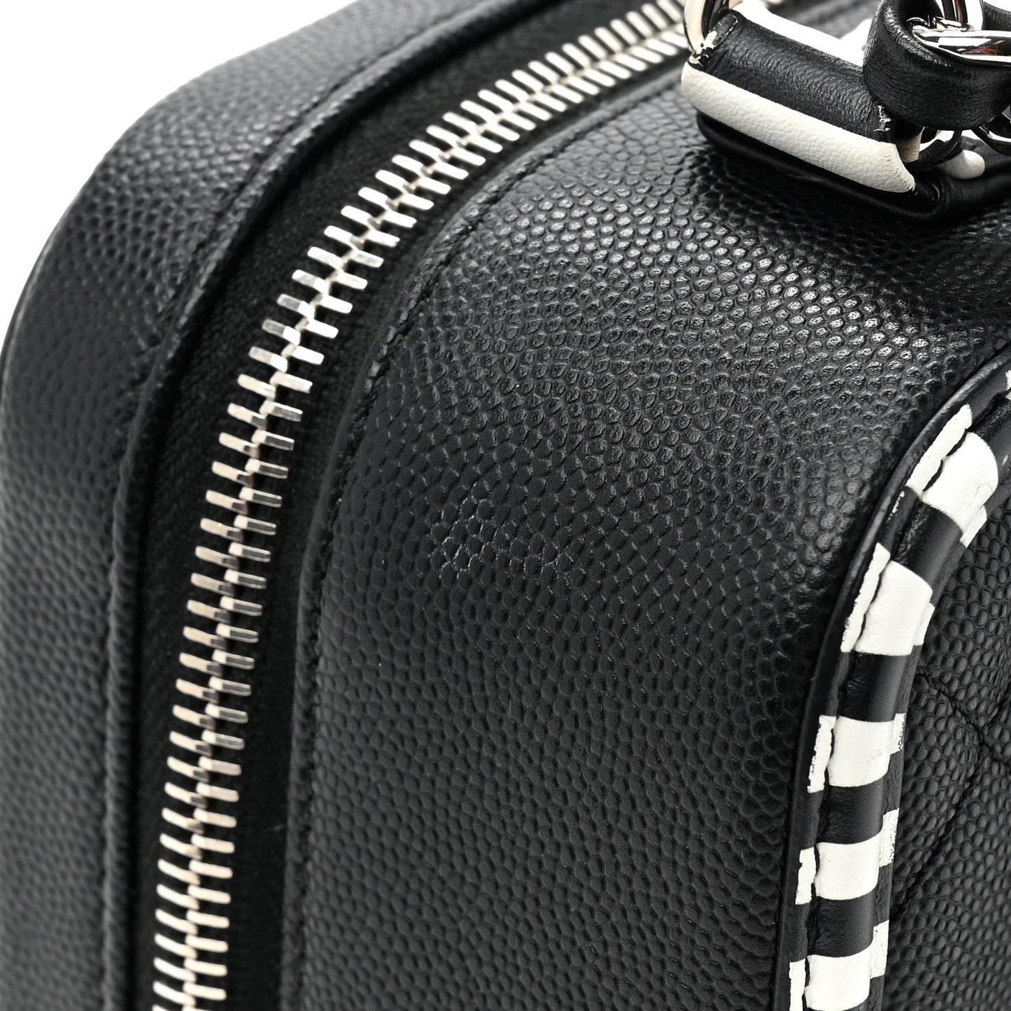 Caviar Quilted Striped Medium CC Filigree Vanity Case Black White