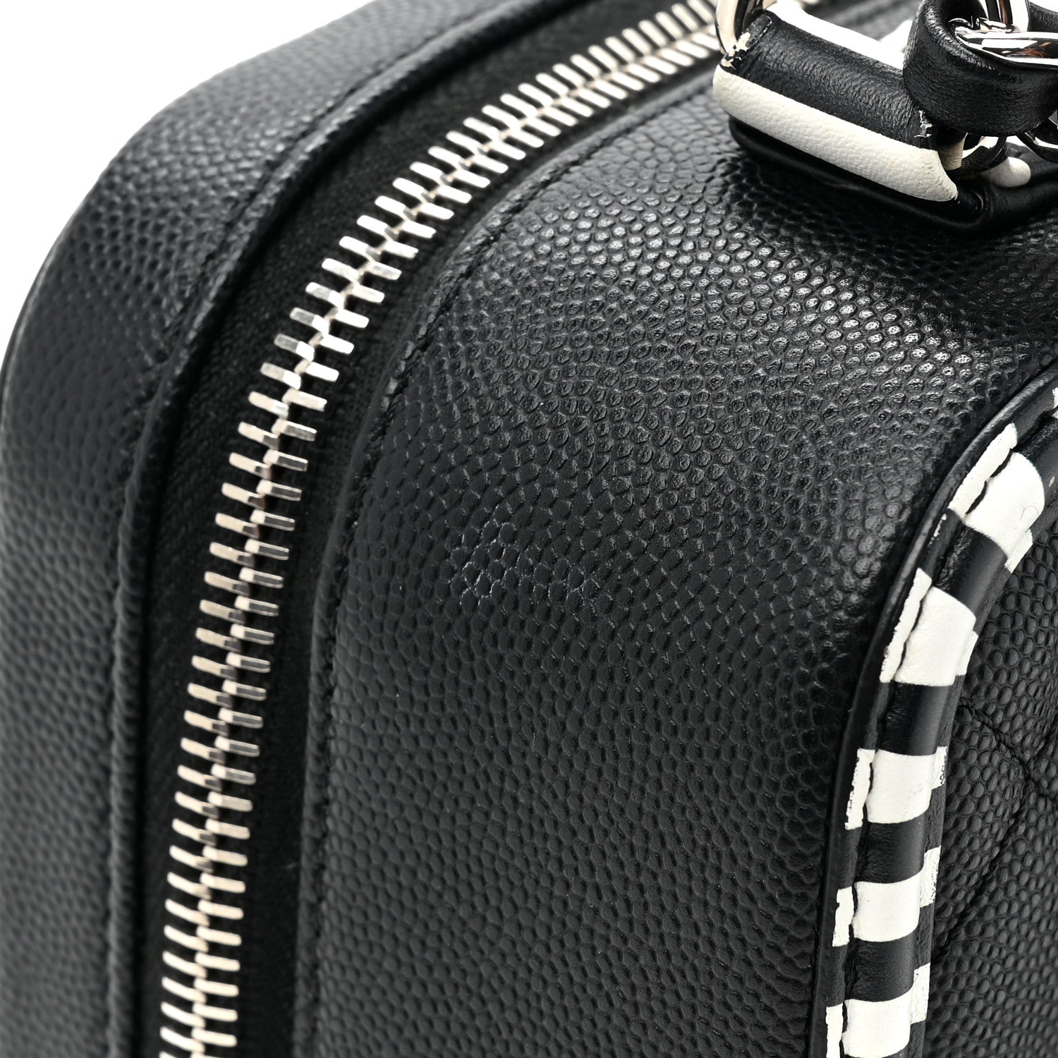 Chanel Caviar Quilted Striped Medium CC Filigree Vanity Case Black White 13 of 14