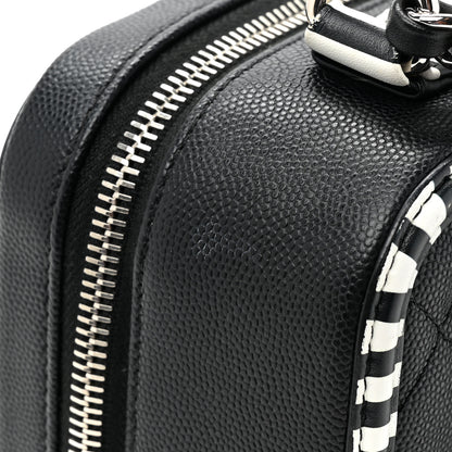 Chanel Caviar Quilted Striped Medium CC Filigree Vanity Case Black White 13 of 14
