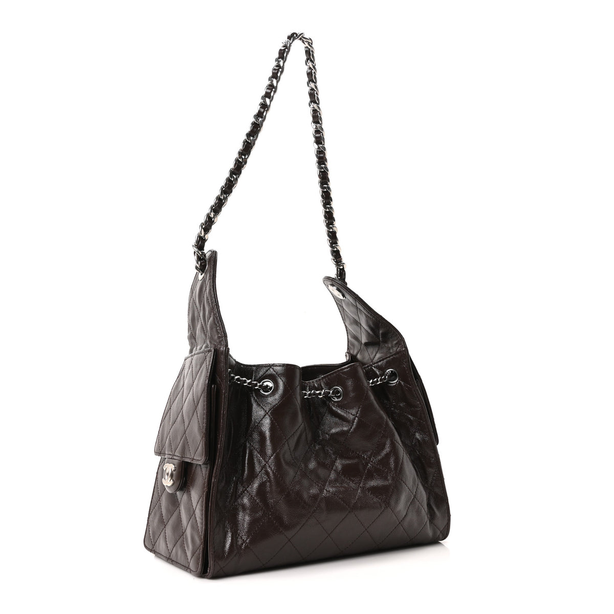 Chanel Shiny Crumpled Calfskin Quilted Small Chanel 25 Handbag Dark Brown 2 of 9
