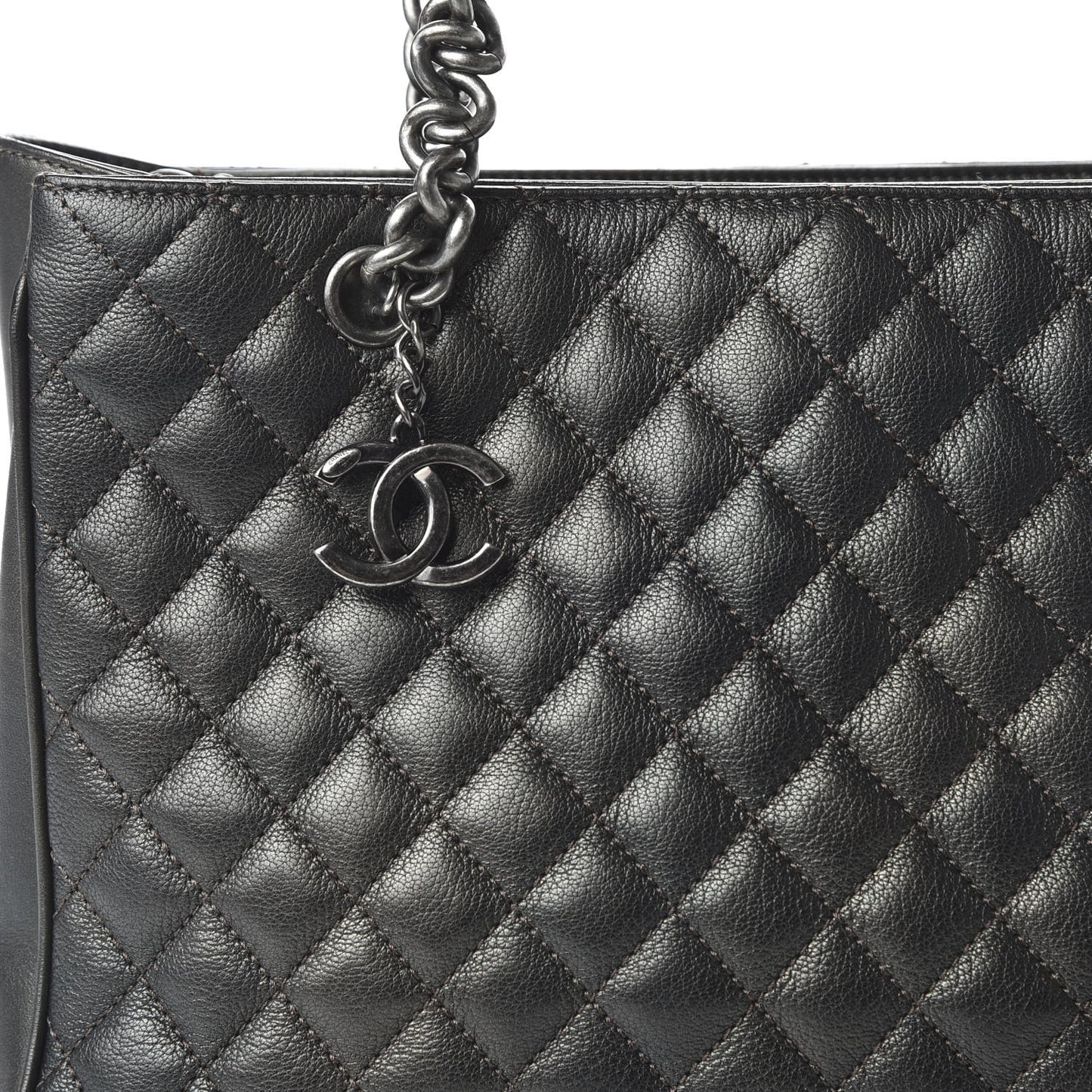 Metallic Goatskin Quilted Medium Rock In Rome Tote Charcoal
