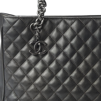 Chanel Metallic Goatskin Quilted Medium Rock In Rome Tote Charcoal 10 of 11