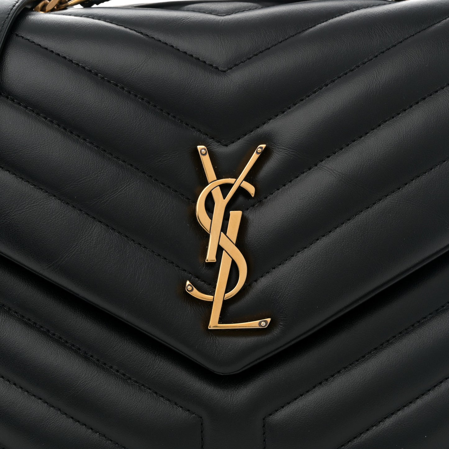 Calfskin Y Quilted Monogram Medium Loulou Chain Satchel Black