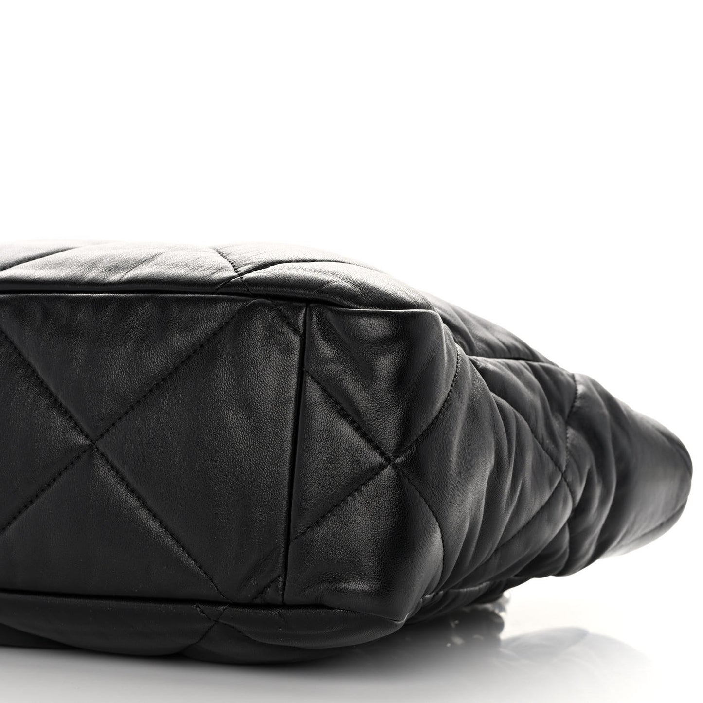 Lambskin Quilted Chanel 19 East West Shopping Bag Black