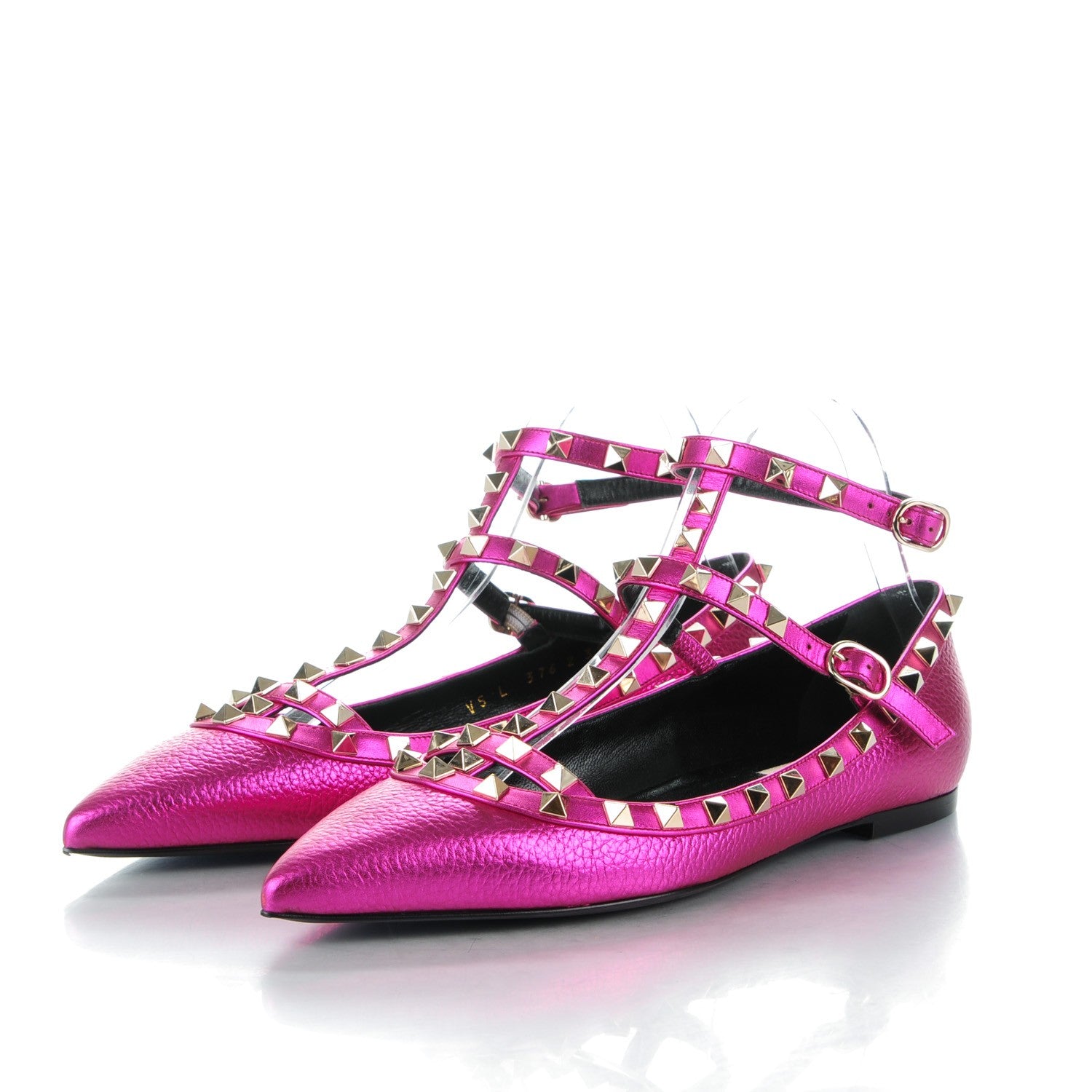 Valentino Garavani Metallic Pebbled Calfskin Rockstud Cage Ballerina Flats 39 Peony 3 of 8