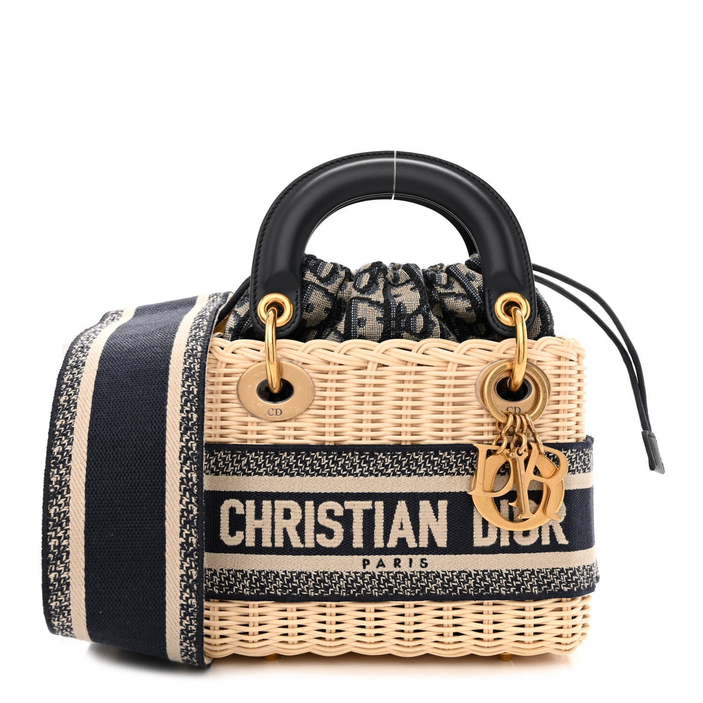 Wicker Oblique Mini Lady Dior Bag Blue