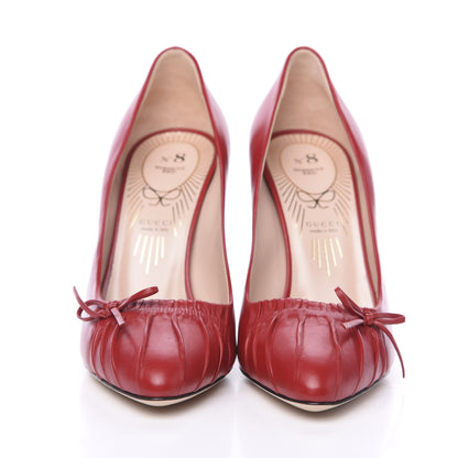 Gucci Nappa Bow High Heel Pumps 37.5 Hibiscus Red 2 of 9