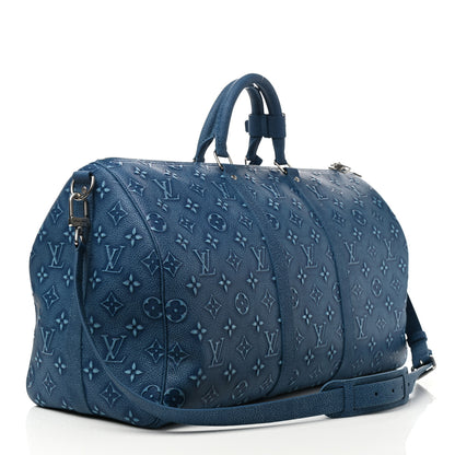 Louis Vuitton Cowhide Monogram Keepall Bandouliere 50 Denim Blue 2 of 7