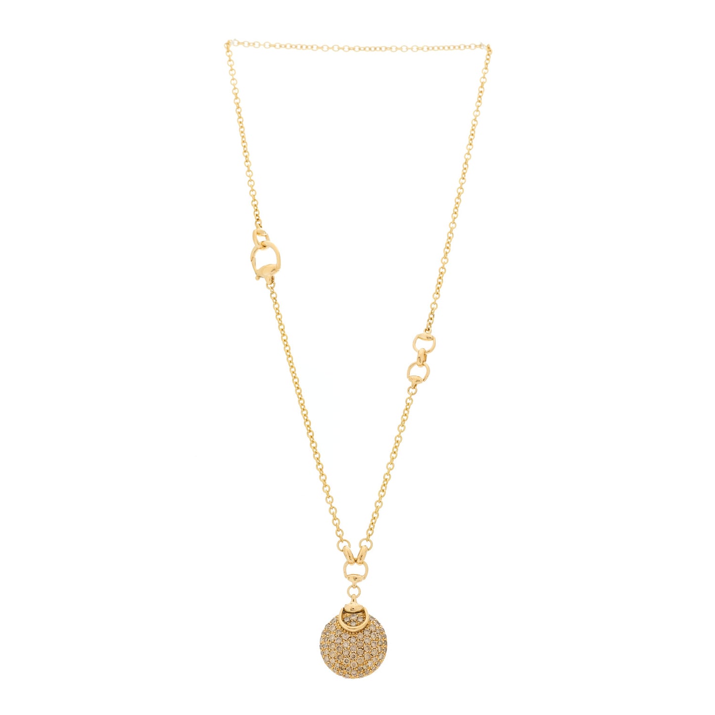 18K Yellow Gold Diamond Horsebit Round Pendant Necklace