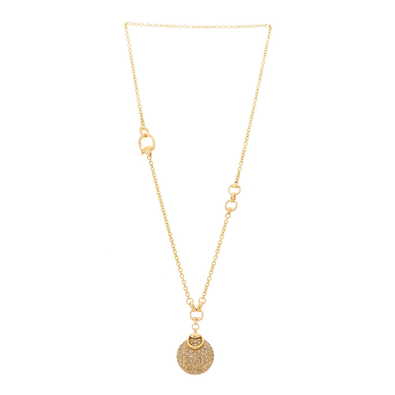 Gucci 18K Yellow Gold Diamond Horsebit Round Pendant Necklace 3 of 5