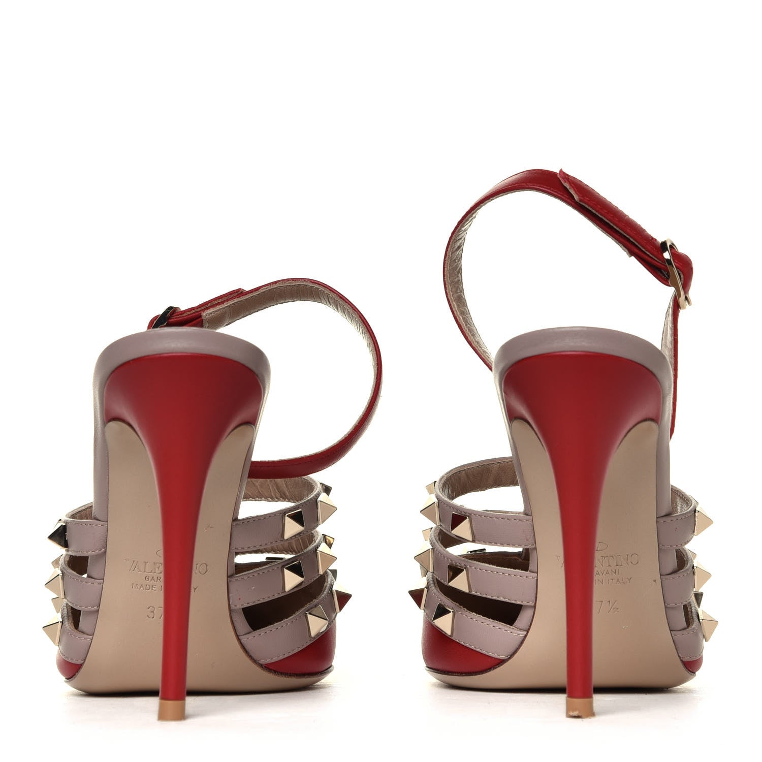 Valentino Garavani Calfskin Nappa Rockstud Cage Slingback Pumps 37.5 Rosso Valentino Poudre 5 of 6