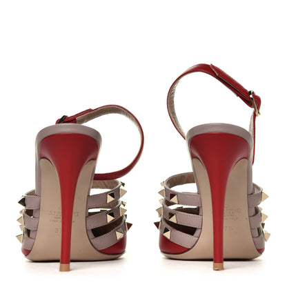 Valentino Garavani Calfskin Nappa Rockstud Cage Slingback Pumps 37.5 Rosso Valentino Poudre 5 of 6