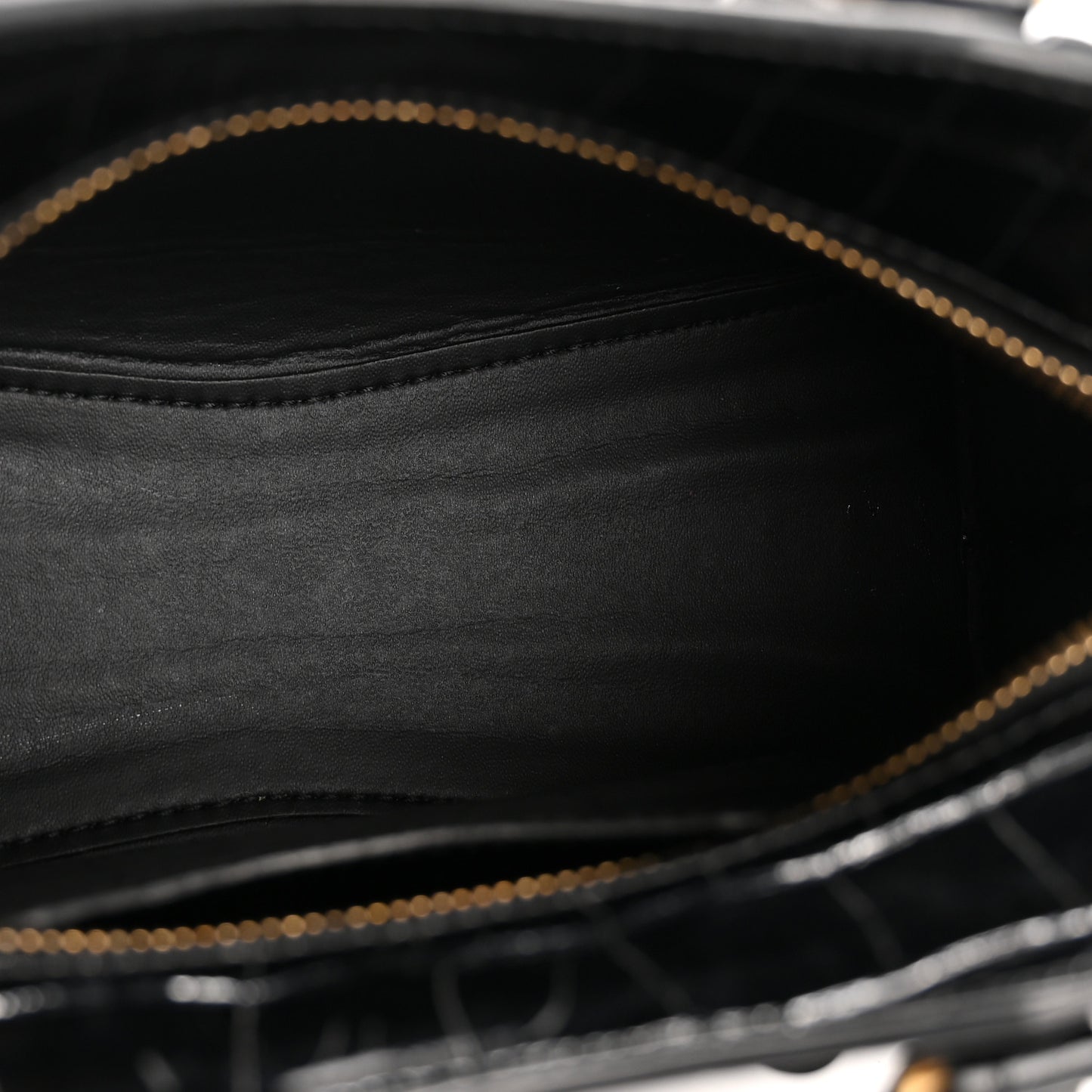Shiny Supple Calfskin Crocodile Embossed Neo Classic Gold Hardware Mini City Black