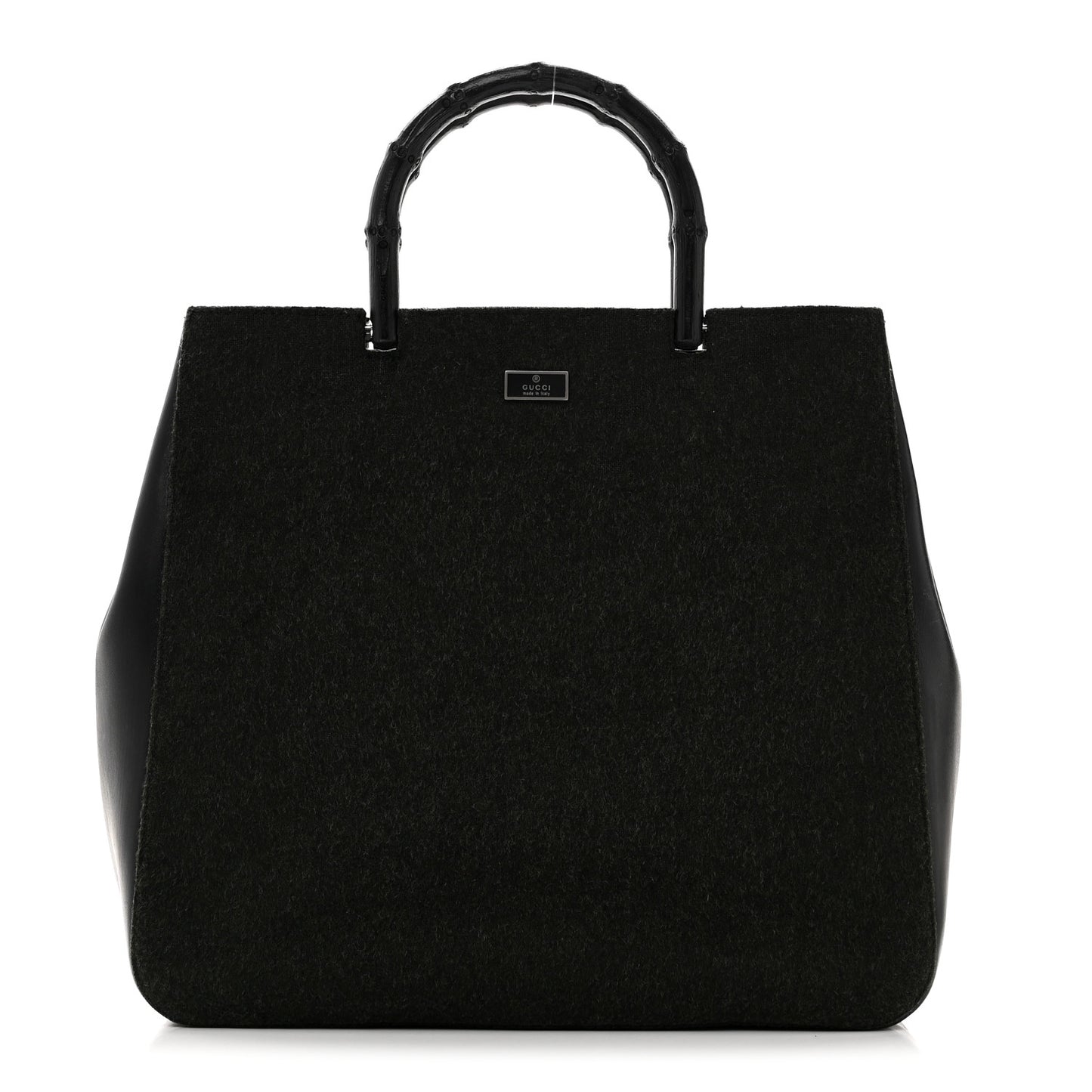 Wool Calfskin Bamboo Handle Bag Green Black