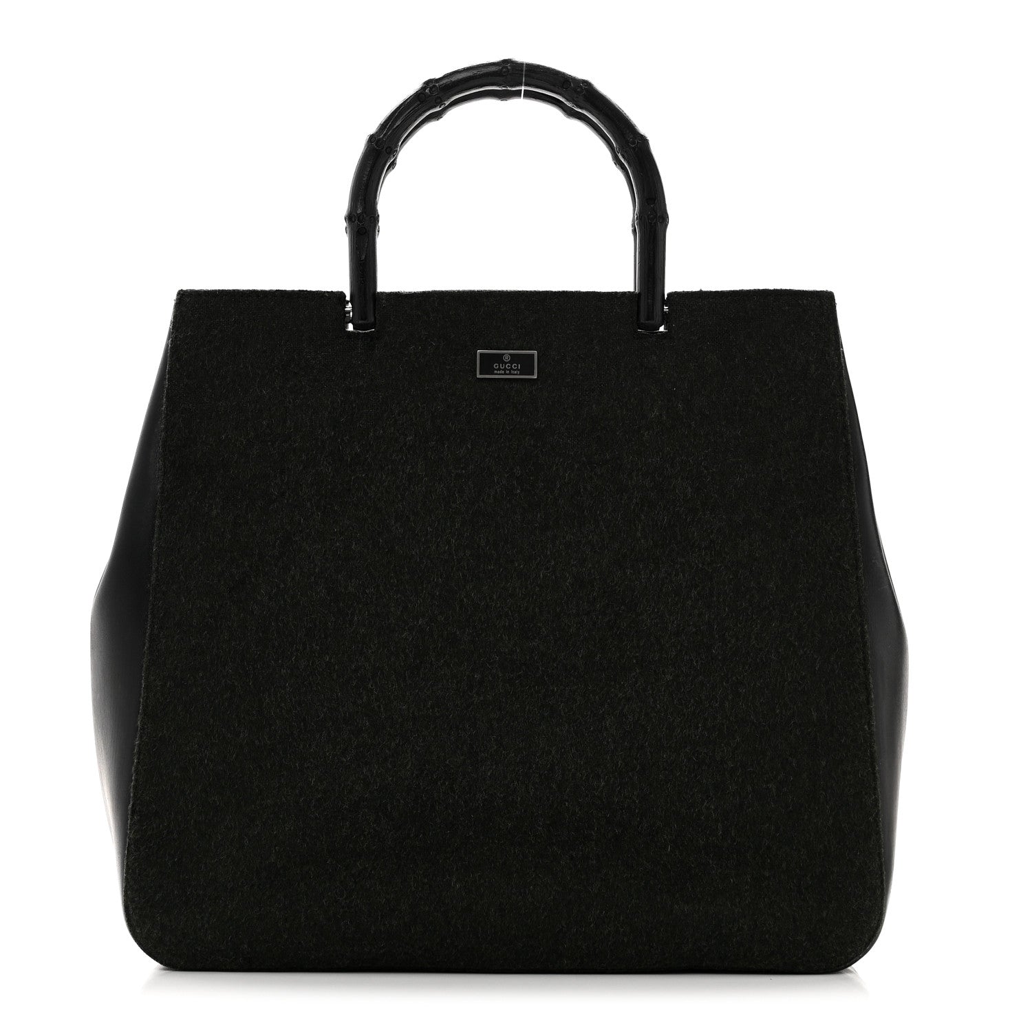 Gucci Wool Calfskin Bamboo Handle Bag Green Black 1 of 10