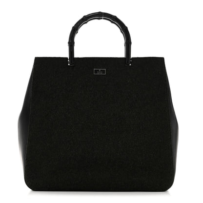 Gucci Wool Calfskin Bamboo Handle Bag Green Black 1 of 10