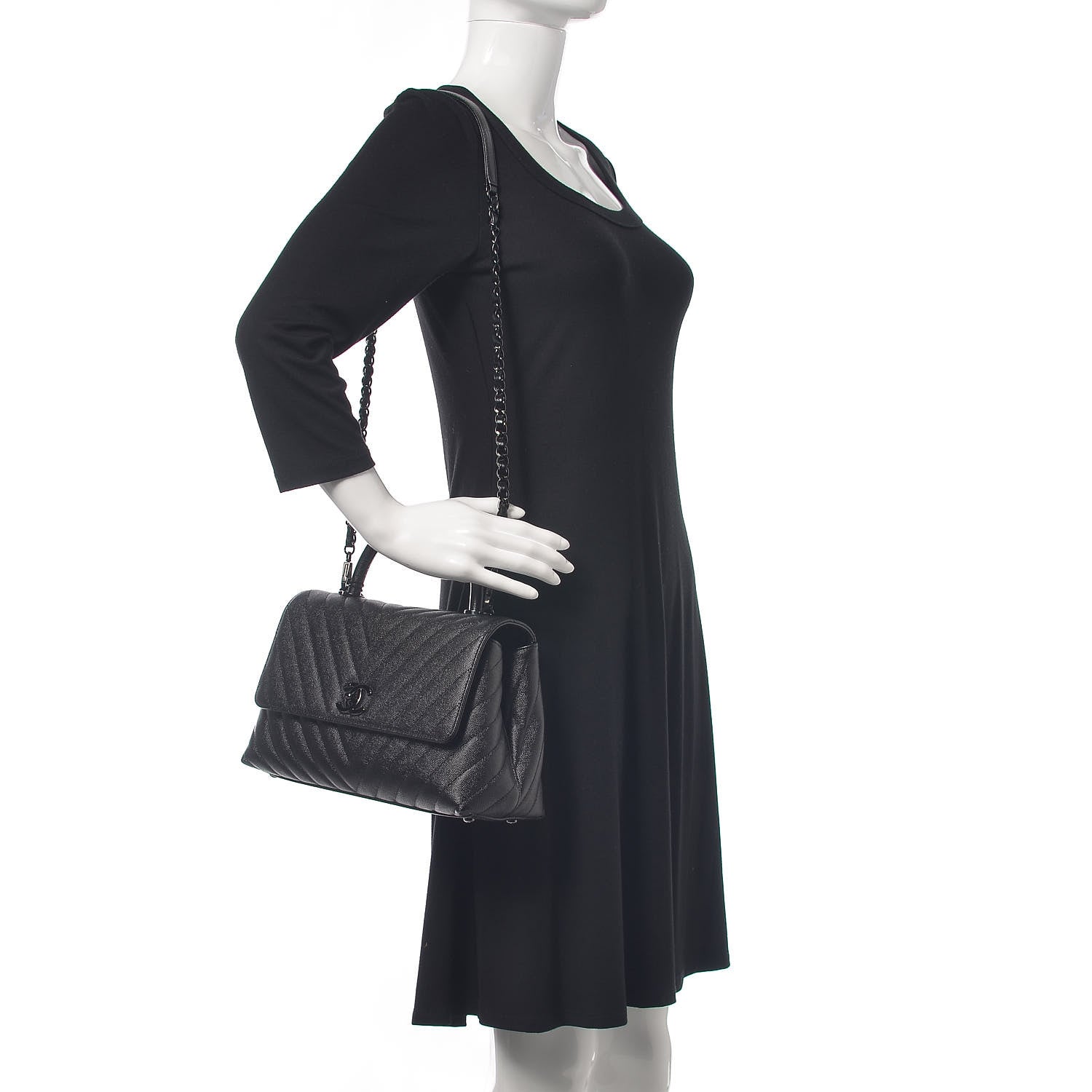 Chanel Caviar Chevron Quilted Small Coco Handle Flap So Black 2 of 10