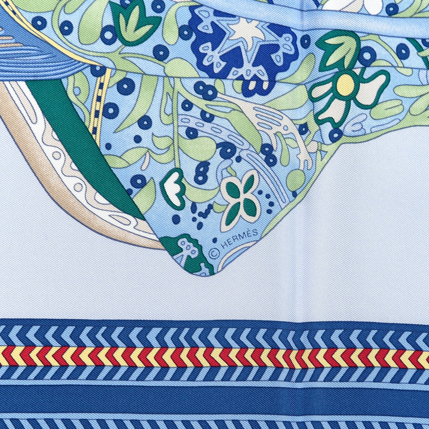 Hermes Silk Selle Des Steppes Scarf 90 Bleu Ciel Bleu Jean Vert 6 of 6