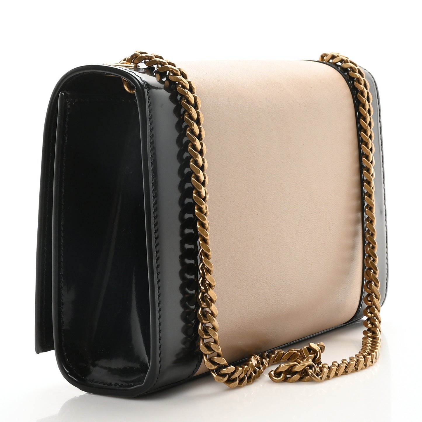Nappa Patent Calfskin Two-Toned Small Monogram Kate Satchel Desert Sand Black