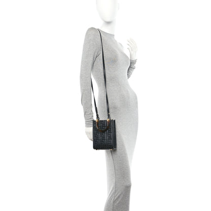Fendi Vitello Plexiglass FF Embossed Mini Fendi Sunshine Shopper Tote Black 2 of 12