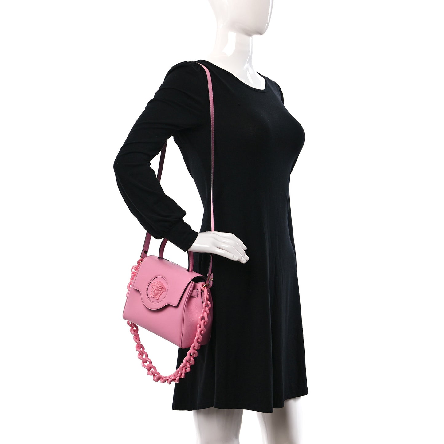 Grained Calfskin Small La Medusa Top Handle Bag Pink