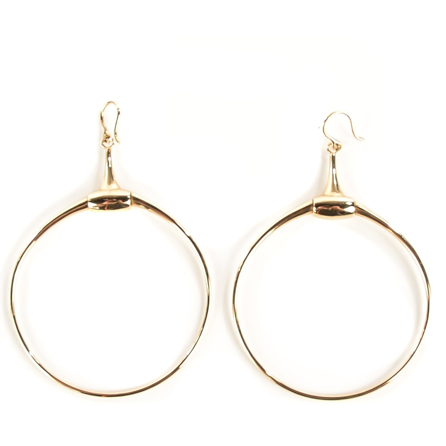 18K Yellow Gold Horsebit Drop Hoop Earrings